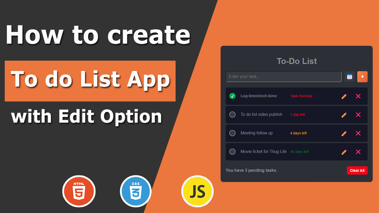📋Building a To-Do List with a Date Picker 📅 using HTML, CSS, and JavaScript